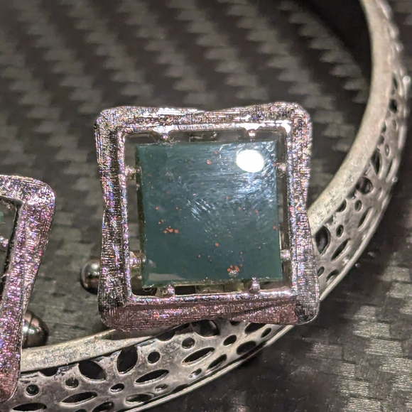 Anson Sterling Jasper Cufflinks and Tie Pin - Picture 3 of 6